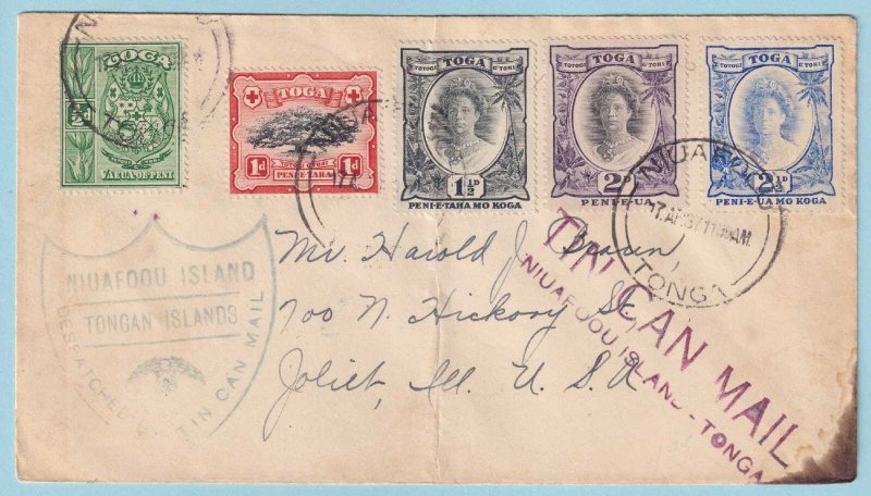 TONGA COVER - 1937 TIN CAN ISLAND CANOE MAIL - NIUAFOOU ISLAND - B338