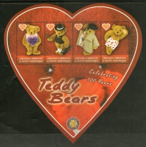 Grenada Grenadines 2002 Teddy Bear Centenary Heart Odd Shaped M/s Sc 2422 MNH #