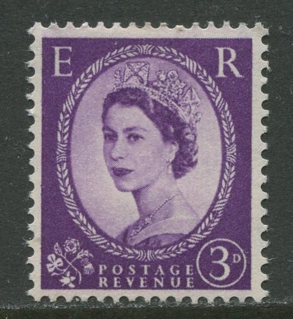 Great Britain -Scott 358c - QEII -Graphite Lines-1958 -MVLH- Single 3p Stamp