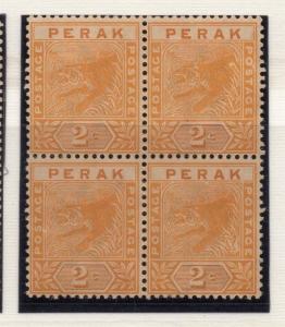 Perak 1892 Tiger Issue Fine Mint Unused No Gum Block of 2c. 117696