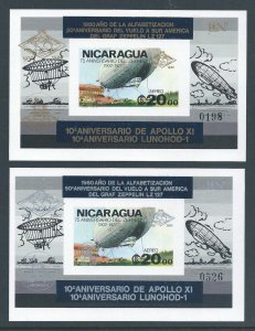 Nicaragua Michel #BL131Ba,131Bb NH Apollo XI Ovptd. On Zeppelin (2 SS) - Imperf