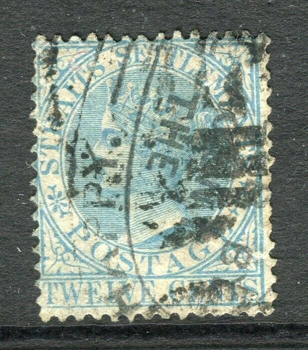 STRAITS SETTLEMENTS; 1867 classic QV Crown CC issue used shade of 12c.