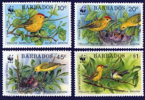 Barbados 1991 Sc#795/798 WWF BIRDS YELLOW WARBLER Set (4) MNH