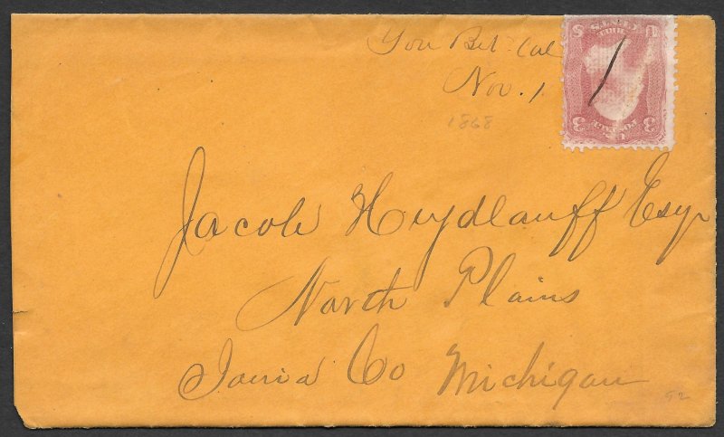 Doyle's_Stamps: You Bet, California, State Postal History - Cover w/1868 Letter