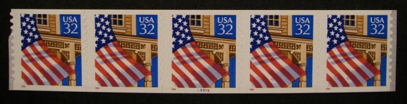 Scott 2915A, 32 cent Flag over Porch, PNC5, #55555, MNH