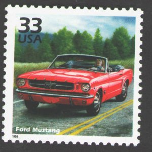 1999 Celebrate the 1960s Ford Mustang Single 33c Postage Stamp, Sc#3188h, MNH,OG