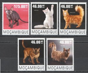 Wb289 2014 Mozambique Cats Domestic Animals Fauna #7615-19 Set Mnh