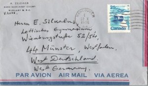 Canada 25c Polar Bears 1976 Vancouver, B.C. Airmail to Munster, Germany.