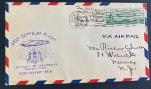 1933 Miami FL Graf Zeppelin LZ 127 #C18 century Progress Cover To Akron Ohio USA