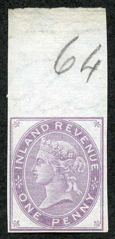 1d Postal Fiscal Marginal Imprimatur Plate 64 Ex Lord Crawford