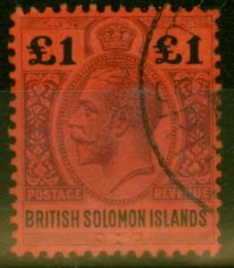 Solomon Islands 1914 £1 Purple & Black-Red SG38 Fine Used 