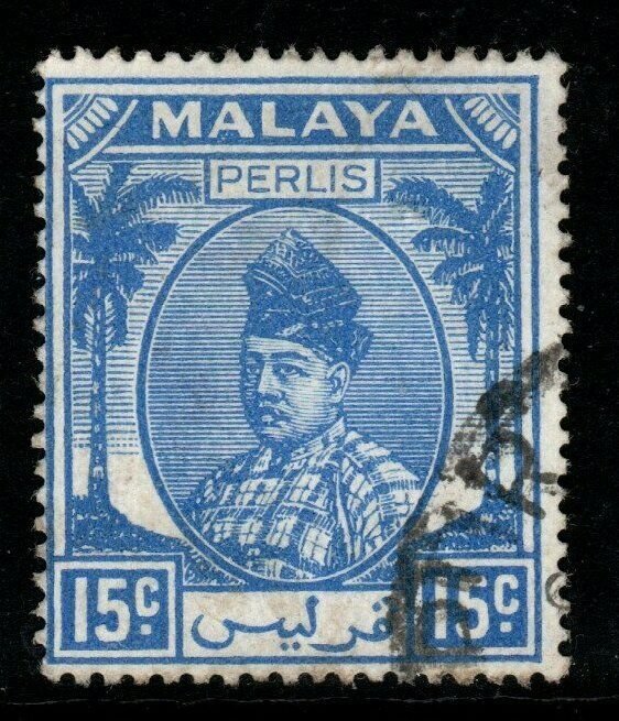 MALAYA PERLIS SG17 1951 15c ULTRAMARINE FINE USED