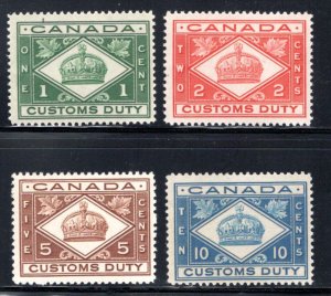 van Dam FCD1-4, Federal Customs Duty, MNHOG Set, Canada Revenue