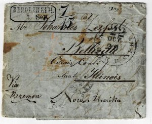 1853 N. York U.S Pkt 22 cancel on incoming transatlantic cover from Germany