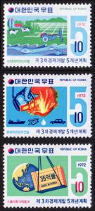 Korea (South) #827-829 set/3 mnh - 1972 5 Year Plan - agriculture - steel