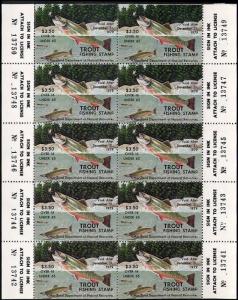 MARYLAND 1979 FISHING STAMP FULL SHEET OF 10 VF NH