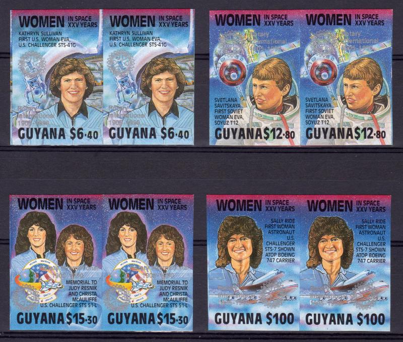 Guyana 1989 Women in Space ovpt.ROTARY in Silver Set (4) in PAIRS IMPERFORATED