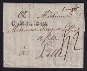 Netherlands 1782 Amsterdam to Lille France D'AMSTERDAM Stampless FL SFL