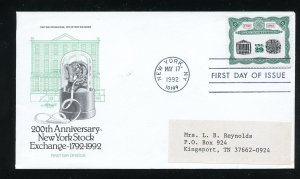 US 2630 NY Stock Exchange Bicentennial ADDR Artmaster cachet FDC 