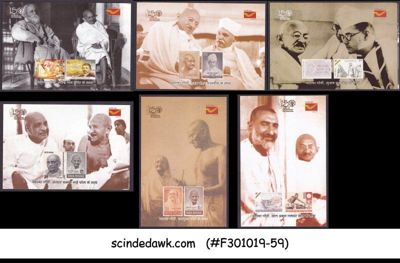 INDIA 2019 SALUTE TO MAHATMA GANDHI SET OF 6 PICTURE POSTCARDS WH SP. CANCL.