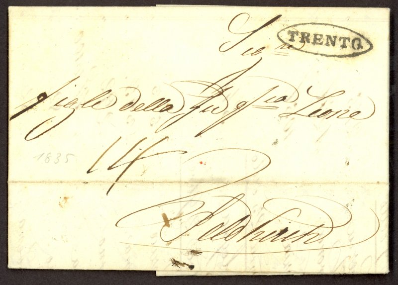 AUSTRIA ITALY 1835 ENTIRE From TRENTO with XF Oval Postmark