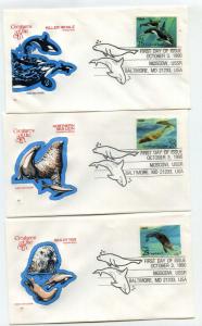 2508-11 Creatures of the Sea, Farnam, HF, set of 4 single FDCs