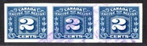 van Dam FX98, scarce Horiz Strip of 3, Imperf, Three Leaf Excise Tax, Canada