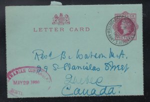 Canada 1900 BOER WAR CANADIAN CONTINGENT Kroonstad Postal Card to Quebec