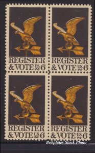 BOBPLATES #1344 Register & Vote Block of 4 F-VF NH SCV=$1