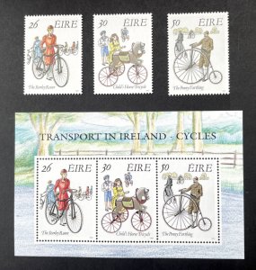 Ireland: 1991, Early Bicycles,  MNH set + Miniature Sheet