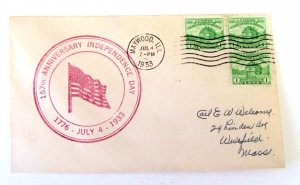 157th Anniv of Independence, July 4, 1933, Century of Progress Seal on Back,
