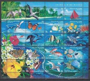 Cocos Islands, Scott cat. 331 A-T. Birds, Butterflies and Marine Life sheet. ^