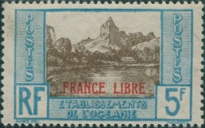 French Oceania 1941 SG137 5f brown and blue Papetoia Bay ovptd FRANCE LIBRE MLH