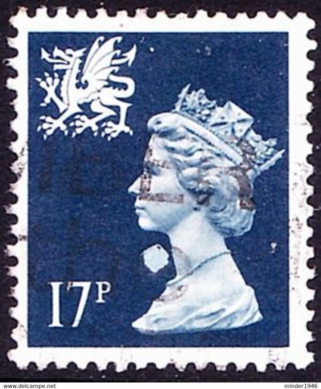 GREAT BRITAIN Wales 1990 QEII 17p Machin Deep Blue SGW45 FU with Printing Flaw