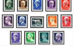 COLOR PRINTED ITALY RSI + AMG 1943-1947 STAMP ALBUM PAGES (18 illustrated pages)