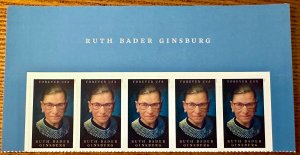 US # 5821 Ruth Bader Ginsburg strip of 5 w/header forever 2023 Mint NH