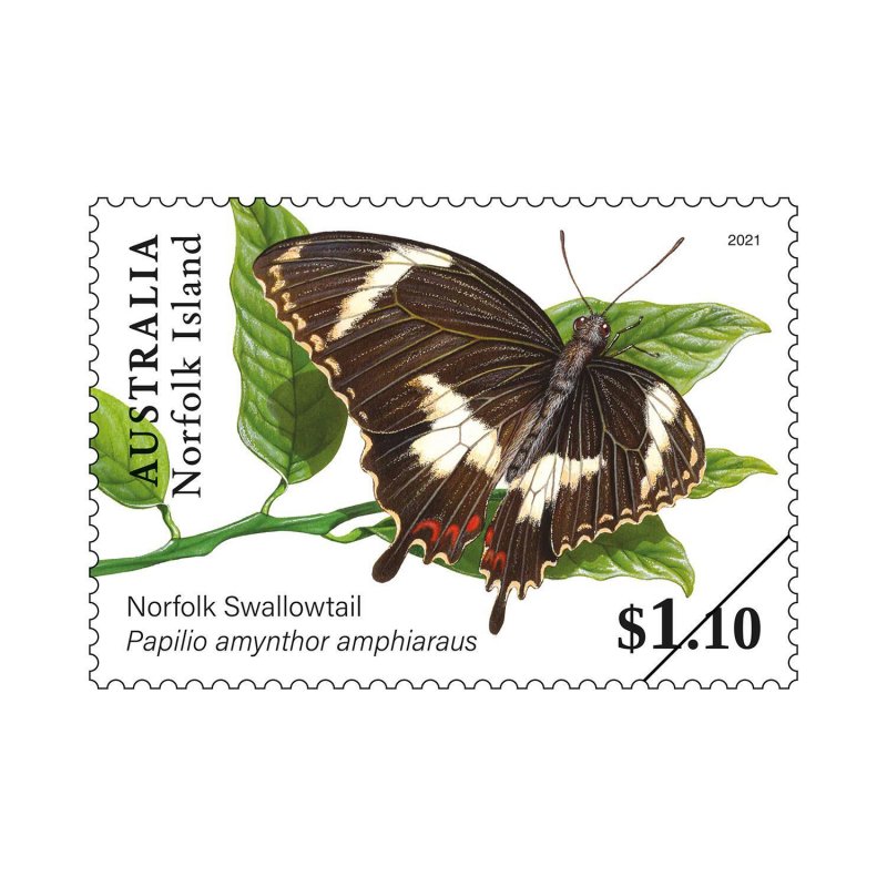 Stamps of Australia 2021- Set of Norfolk Island Butterflies Gummed Stamps.