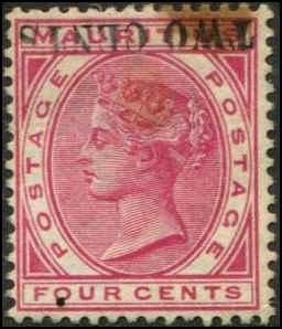 Mauritius SC# 88b Victoria TWO CENTS inverted o/p wmk 2 MH STAINED SCV $90.00