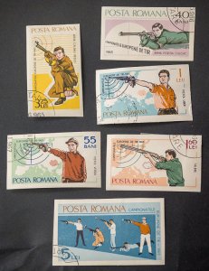 Romania #1749-1752 + 2 values IMPERF USED set European shooting championship