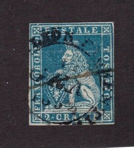 Tuscany stamp #5, used, imperf,  CV $200.00