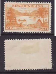 Newfoundland-Sc#C14- id30-unused og hinge remnant 10c Airmail-Planes-Canoes-1933