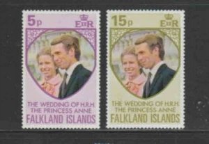 FALKLAND ISLANDS #225-226 1973 WEDDING OF PRINCESS ANNE MINT VF NH O.G
