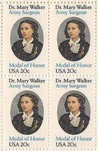 1982 Dr. Mary Walker Block of 4 20c Postage Stamps, Sc#2013, MNH, OG