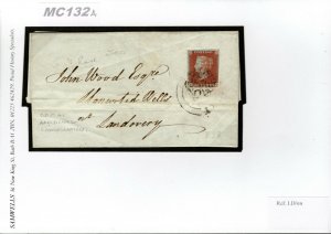 GB Wales Cover CDS Additional Cancel Llandovery MX 1d Red 1844 MC132a