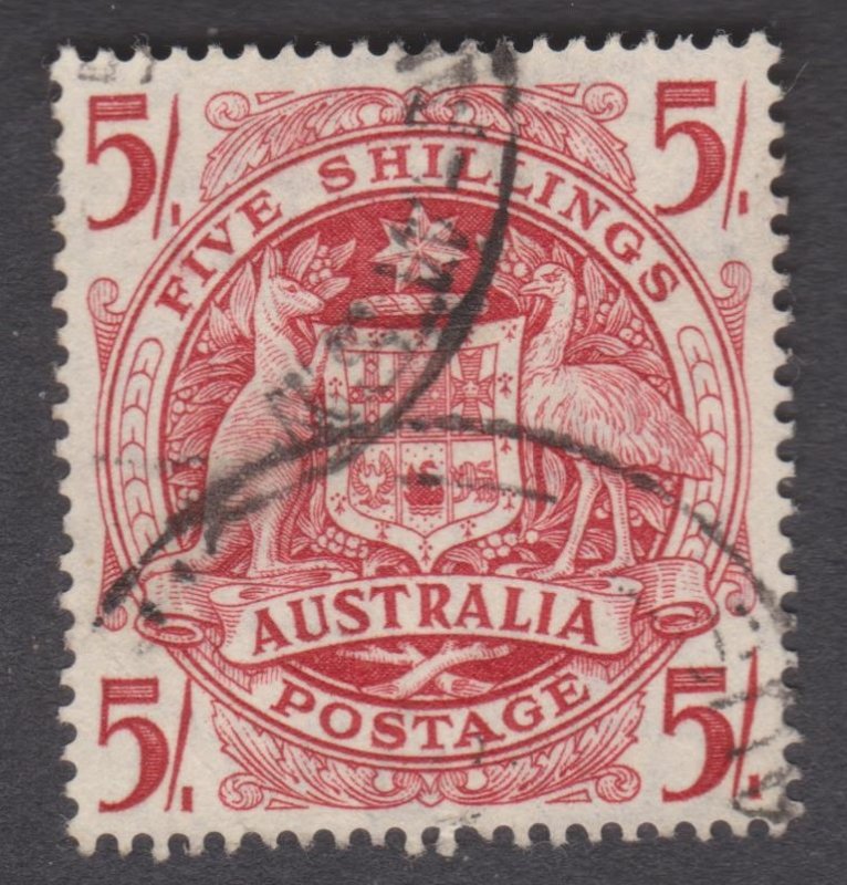 Australia Arms 1951 5s Thin paper variety SG 224a (ab) used Cat. 75 pounds