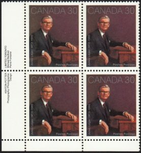 HISTORY * JULES LEGER (1913-1980) * Canada 1982 #914 MNH LL BLOCK of 4