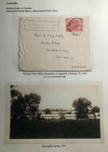 1941 Military PO In Bonegilla Camp Australia Cover To Ingersoll Canada