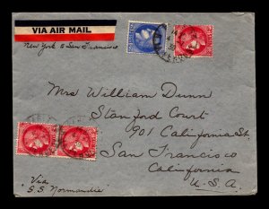 France SC# 336 & 336 Combo Cover to USA / SS Normandie - L11260