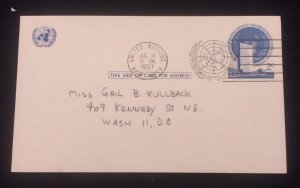 D)1957, UNITED NATIONS, COVER CIRCULATED TO THE U.S.A, WITH BASIC SERIES STAMP,
