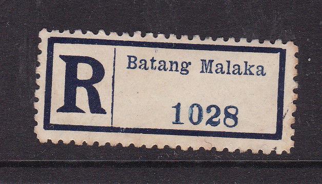 Batang Malaka Registered Mail Label No.1028 Mint Never Hung VGC